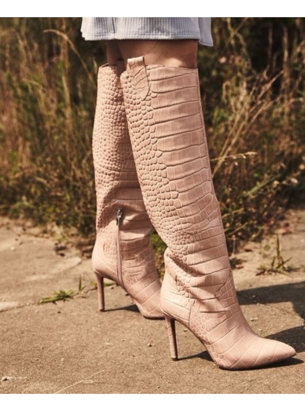 Vince Camuto | Kervana Leather Croc Embossed Knee High Boots Blush Pink Size 7